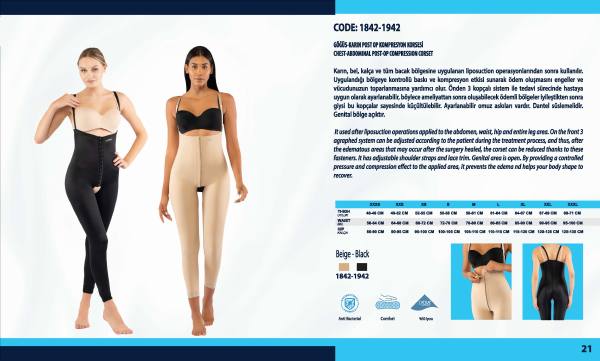 Yasin Medikal liposuction kompresyon ürünleri kataloğu, Model 1842-1942 ürün görseli