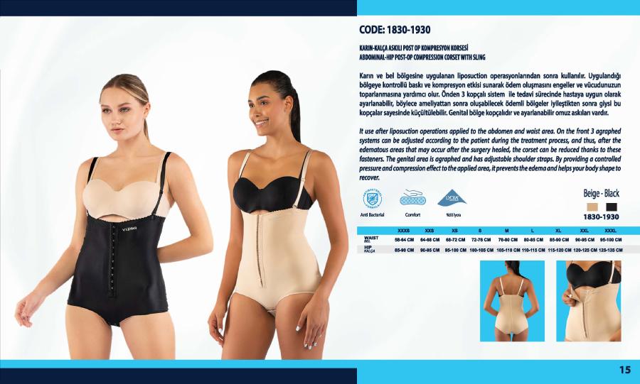 Karın–kalça askılı post-op kompresyon korsesi - Vizor liposuction kompresyon giysisi