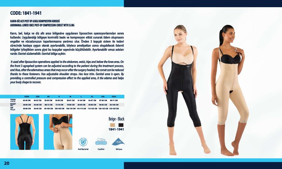 Karın–diz altı askılı kompresyon korsesi - Vizor liposuction kompresyon giysisi