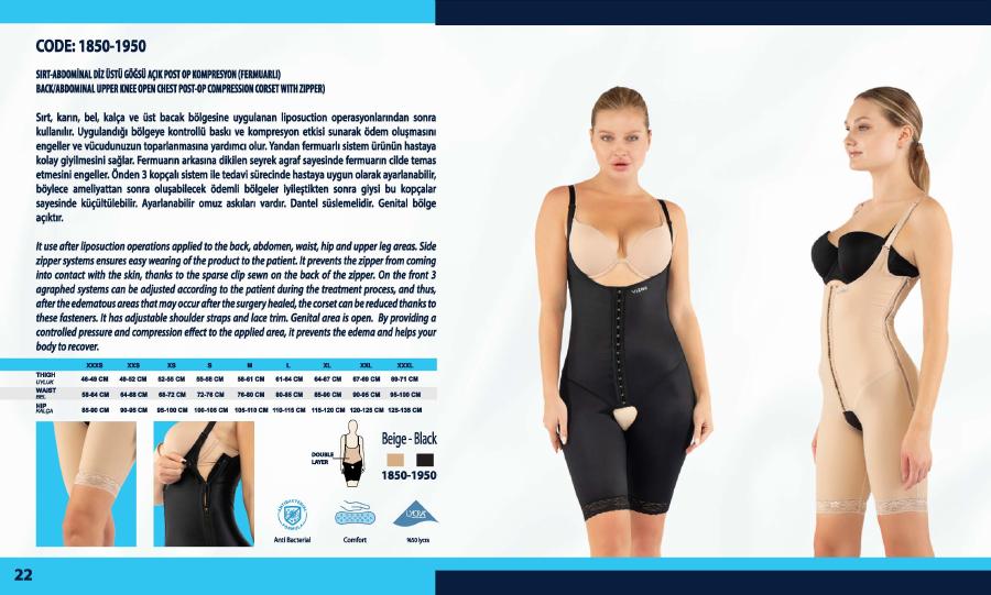 Sırt–abdominal–diz üstü açık göğüs kompresyon korsesi - Vizor liposuction kompresyon giysisi