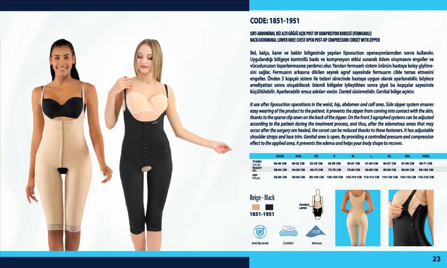Sırt–abdominal–diz altı açık göğüs kompresyon korsesi - Vizor liposuction kompresyon giysisi