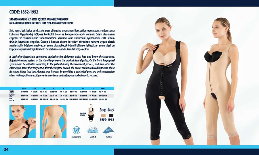 Sırt–abdominal–diz altı göğüs açık kompresyon korsesi - Vizor liposuction kompresyon giysisi