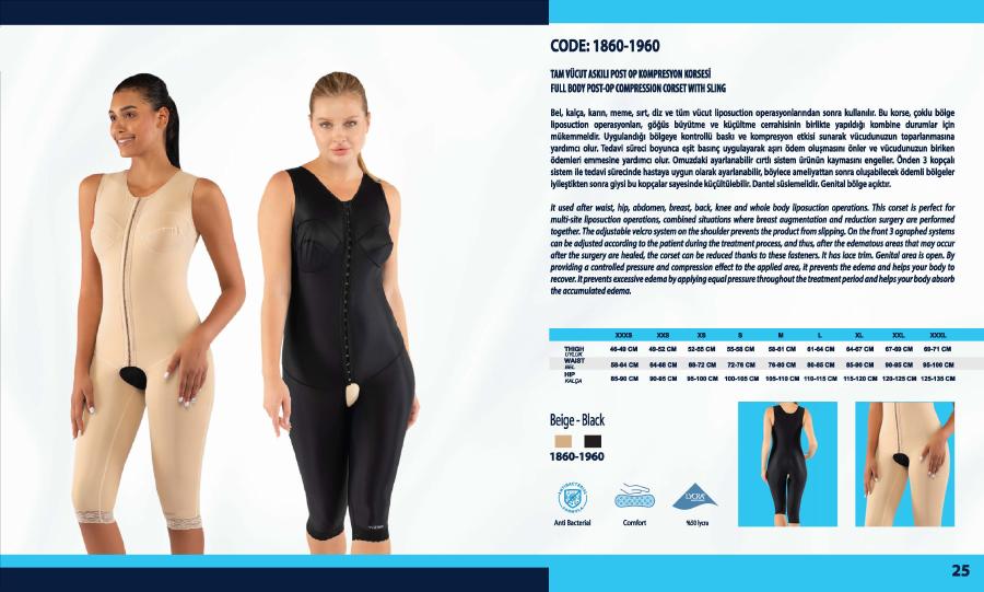Tam vücut askılı post-op kompresyon korsesi - Vizor liposuction kompresyon giysisi
