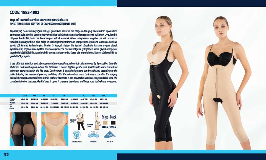 Kalça yağ transferi – tam vücut kompresyon korsesi (diz altı) - Vizor liposuction kompresyon giysisi