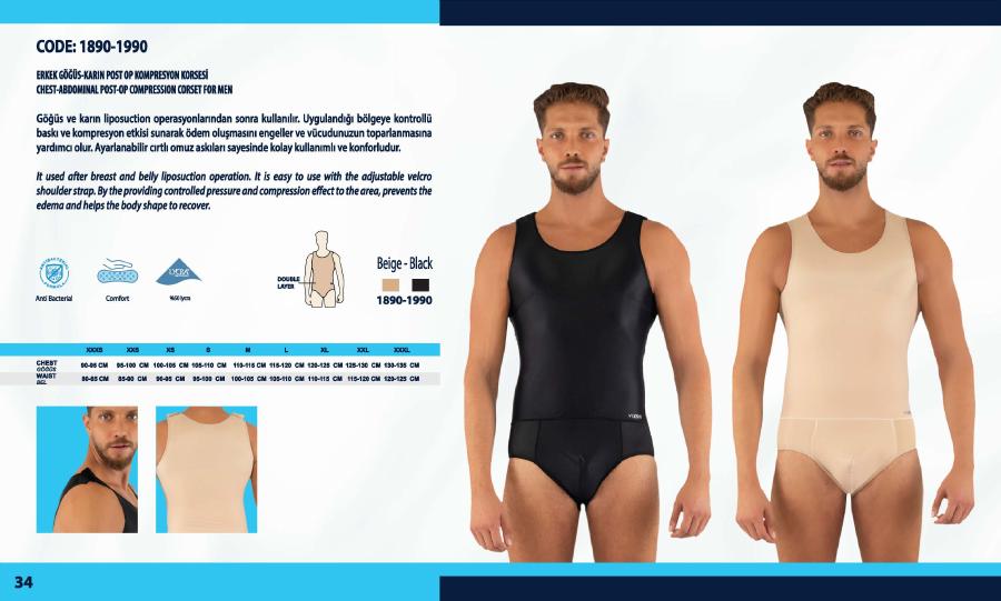 Erkek göğüs–karın post-op kompresyon korsesi - Vizor liposuction kompresyon giysisi